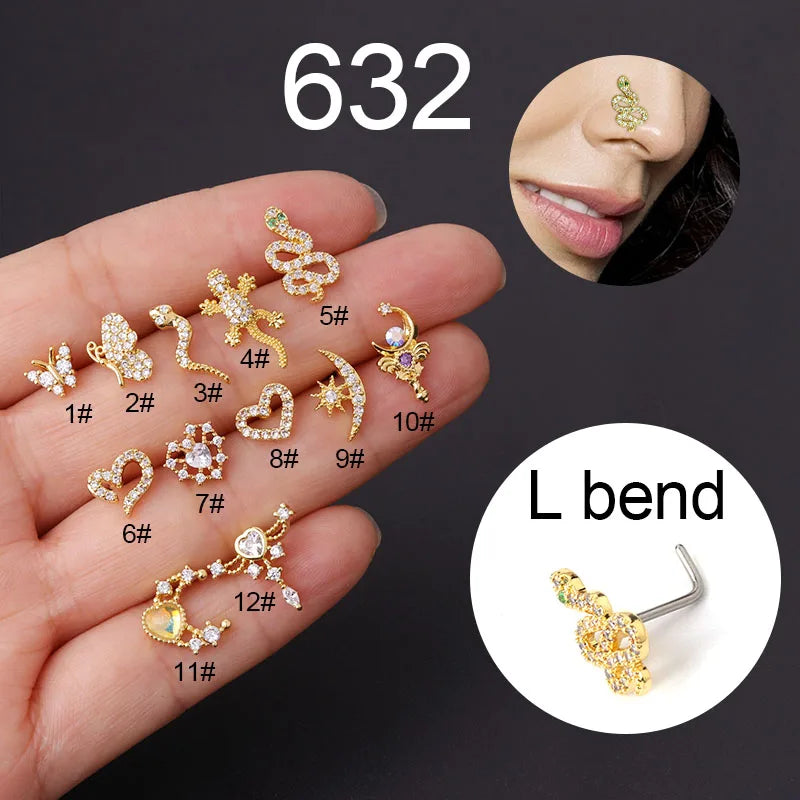 Stainless Steel Flower CZ Nose Stud 20G Nostril Screw Indian Nose Ring Piercing
