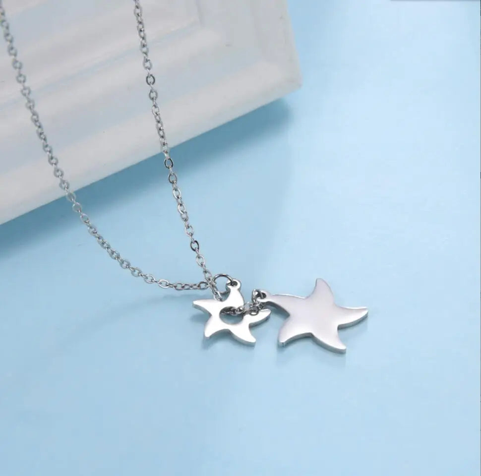 Vintage Starfish Pendant Choker Necklace Stainless Steel