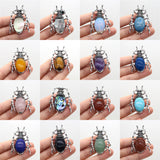 Oval Stone Pendant Rose Quartz Opal Agate Beetle Healing Crystals