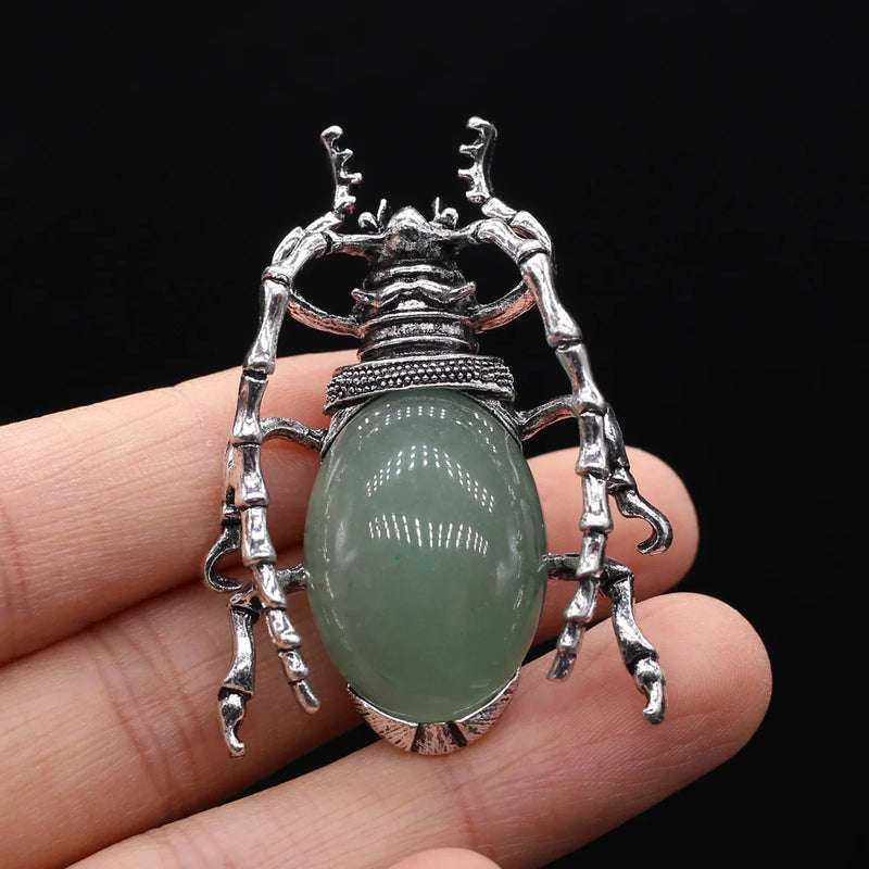 Oval Stone Pendant Rose Quartz Opal Agate Beetle Healing Crystals