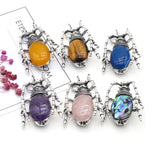 Oval Stone Pendant Rose Quartz Opal Agate Beetle Healing Crystals