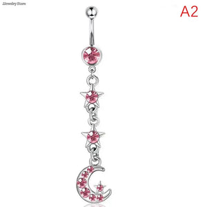 Pink Crystal Belly Button Ring Stainless Steel Navel Piercing