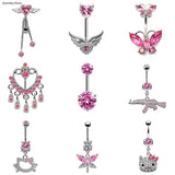 Pink Crystal Belly Button Ring Stainless Steel Navel Piercing