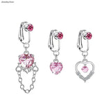 Pink Crystal Belly Button Ring Stainless Steel Navel Piercing