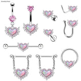 Pink Crystal Belly Button Ring Stainless Steel Navel Piercing