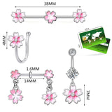 Pink Flower Belly Button Rings Zircon Drop Dangle Body Jewelry Piercing