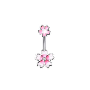 Pink Flower Belly Button Rings Zircon Drop Dangle Body Jewelry Piercing