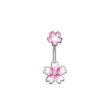 Pink Flower Belly Button Rings Zircon Drop Dangle Body Jewelry Piercing