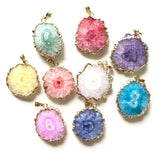Plated Colorful Sunflower Agate Druzy Charm Pendant for Jewelry Making