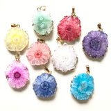 Plated Colorful Sunflower Agate Druzy Charm Pendant for Jewelry Making