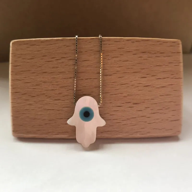 12mm Eyes Hand Charm Mother of Pearl Shell Necklace