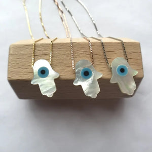 12mm Eyes Hand Charm Mother of Pearl Shell Necklace