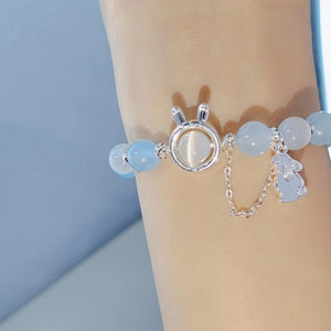 Opal Bead Bracelet Rabbit Pendant Ins Aqua Moonstone Crystal Hand Chain