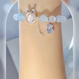 Opal Bead Bracelet Rabbit Pendant Ins Aqua Moonstone Crystal Hand Chain