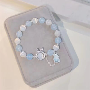 Opal Bead Bracelet Rabbit Pendant Ins Aqua Moonstone Crystal Hand Chain
