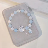 Opal Bead Bracelet Rabbit Pendant Ins Aqua Moonstone Crystal Hand Chain