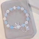 Opal Bead Bracelet Rabbit Pendant Ins Aqua Moonstone Crystal Hand Chain