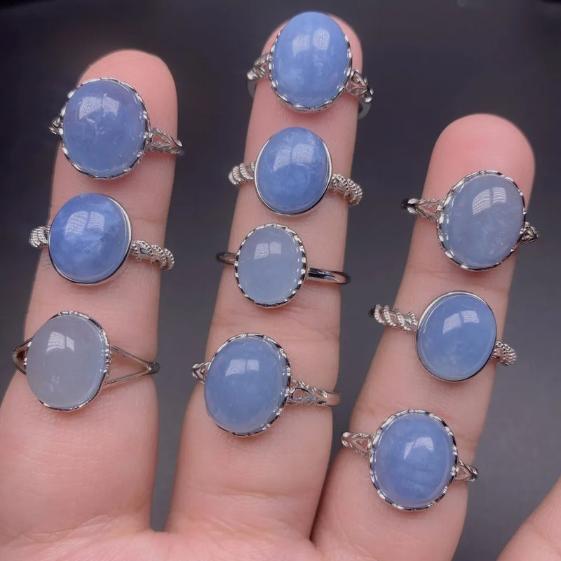 Healing Natural Stone Ring for Women Adjustable Oval Shape Crystal Wedding Party