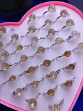 1PC Quartz Stone Rose Flower Wedding Ring Natural Citrine Yellow Crystal Ring