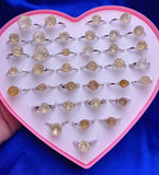 1PC Quartz Stone Rose Flower Wedding Ring Natural Citrine Yellow Crystal Ring