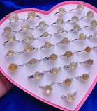 1PC Quartz Stone Rose Flower Wedding Ring Natural Citrine Yellow Crystal Ring