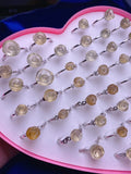1PC Quartz Stone Rose Flower Wedding Ring Natural Citrine Yellow Crystal Ring