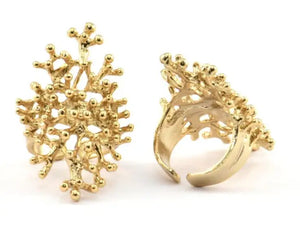 Adjustable Raw Brass Tree Ring YN0034