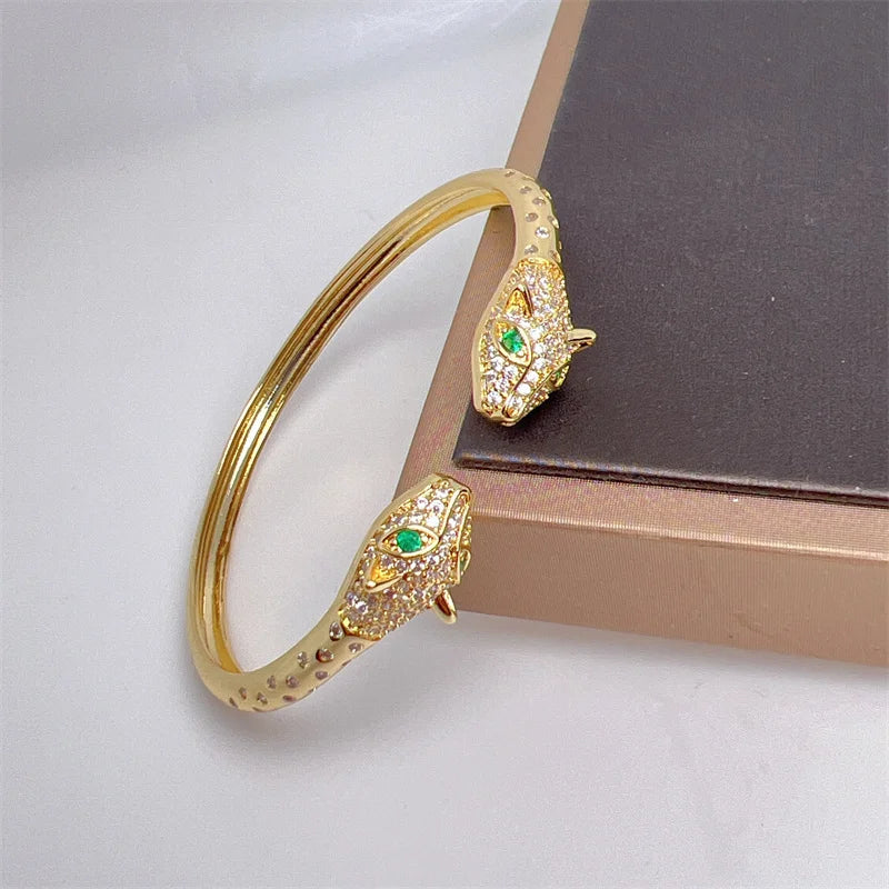 Retro Green CZ Snake Charms Spiral Bracelet Cuff Armlet Armband Bangle