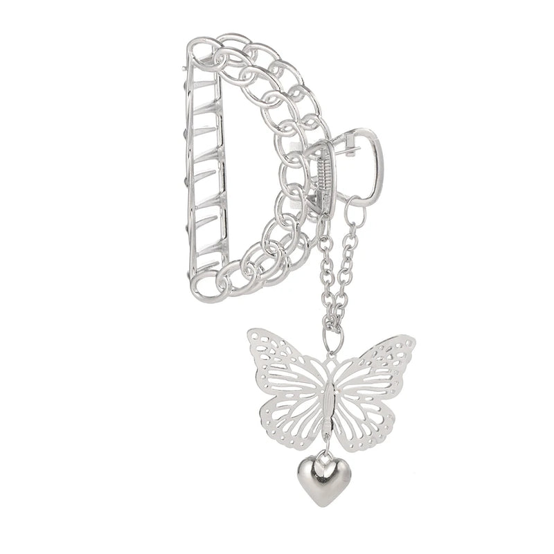 Retro Metal Butterfly Hair Clip Love Pendant Hair Jaw Grip