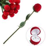 Romantic Red Rose Flower Ring Box Earrings for Engagement Wedding