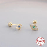 S925 Silver Evil Eye Stud Earrings Zircon Cartilage Piercing Jewelry