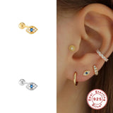 S925 Silver Evil Eye Stud Earrings Zircon Cartilage Piercing Jewelry