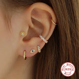 S925 Silver Evil Eye Stud Earrings Zircon Cartilage Piercing Jewelry