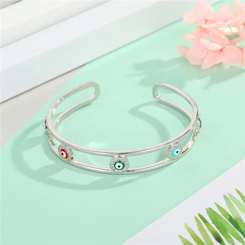 Boho Evil Eye Bracelet Bangle for Women Vintage Round Eye Open Bracelet