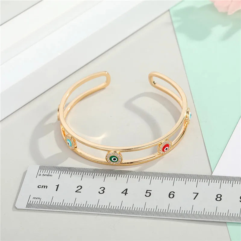 Boho Evil Eye Bracelet Bangle for Women Vintage Round Eye Open Bracelet