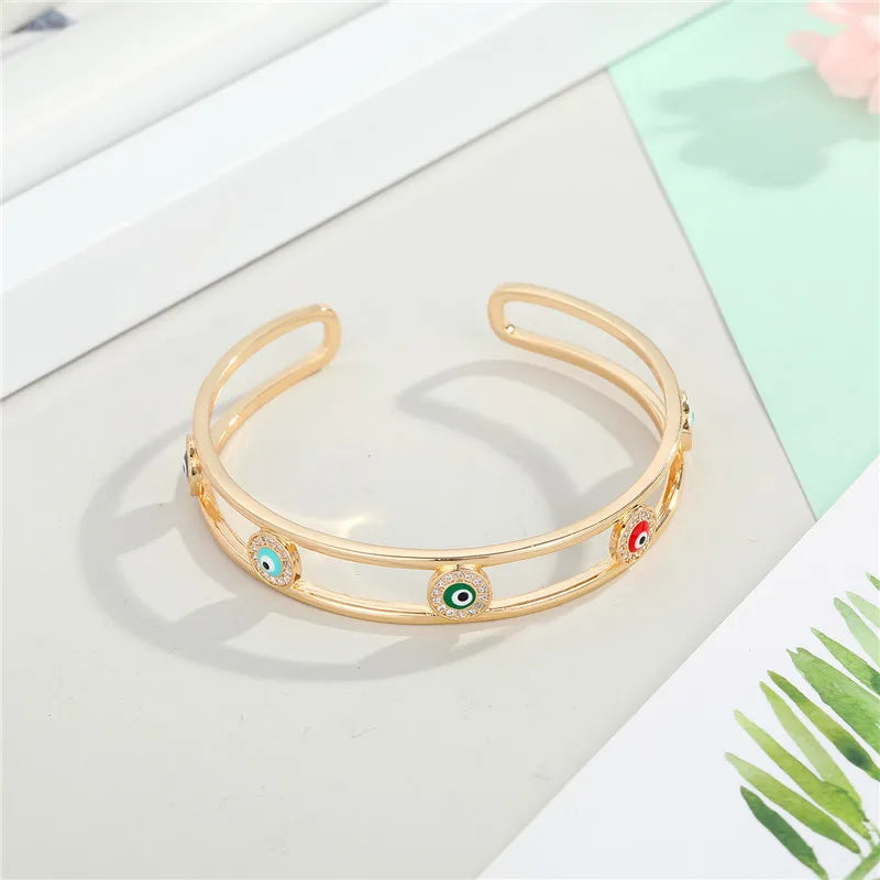 Boho Evil Eye Bracelet Bangle for Women Vintage Round Eye Open Bracelet