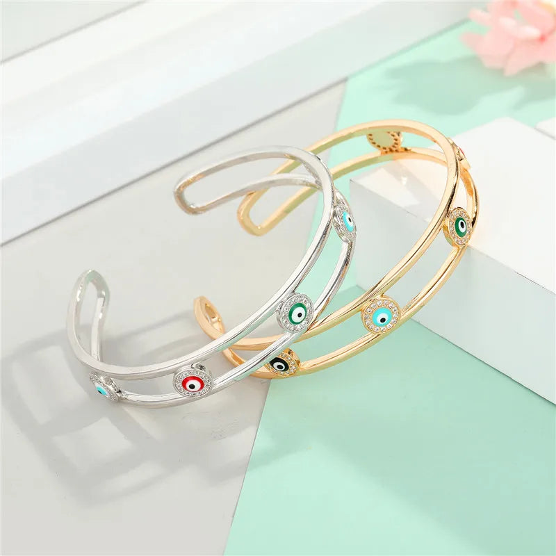 Boho Evil Eye Bracelet Bangle for Women Vintage Round Eye Open Bracelet