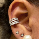 Silver CZ Zircon Earrings Multilayer Clip Style Jewelry