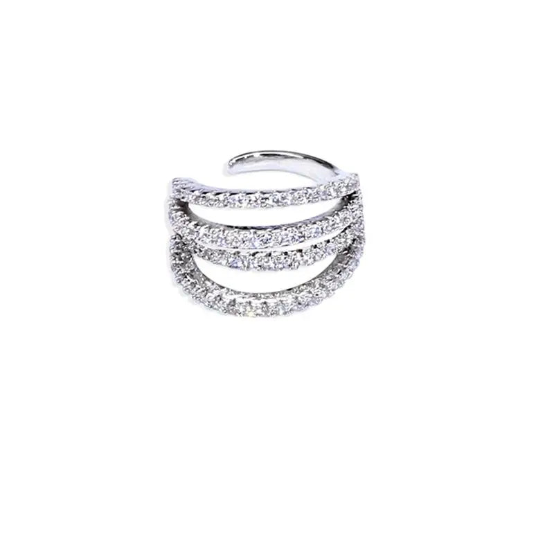 Silver CZ Zircon Earrings Multilayer Clip Style Jewelry