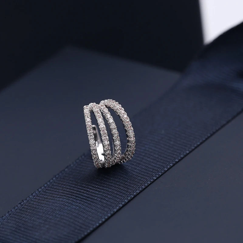 Silver CZ Zircon Earrings Multilayer Clip Style Jewelry