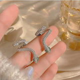 Silver Pave Zircon Snake Ear Cuff Punk Pierced Clip Earrings