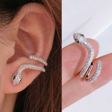 Silver Pave Zircon Snake Ear Cuff Punk Pierced Clip Earrings