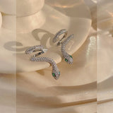 Silver Pave Zircon Snake Ear Cuff Punk Pierced Clip Earrings