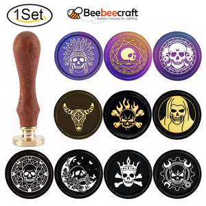 Skull Wax Seal Stamp for Halloween Invites, 30mm Brass Head with Wooden Handle