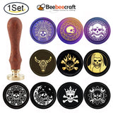 Skull Wax Seal Stamp for Halloween Invites, 30mm Brass Head with Wooden Handle