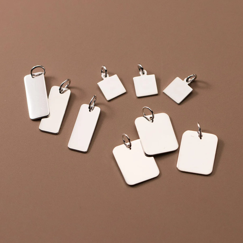 925 Sterling Silver Square Tag Pendant for DIY Jewelry Finding