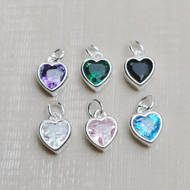 925 Silver Zircon Heart Charm Pendant DIY Bracelet Necklace Fine Jewelry