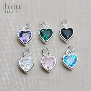 925 Silver Zircon Heart Charm Pendant DIY Bracelet Necklace Fine Jewelry