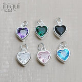 925 Silver Zircon Heart Charm Pendant DIY Bracelet Necklace Fine Jewelry