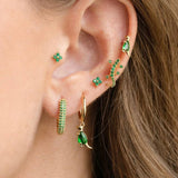 Small Hoop Earrings Green Crystal Zirconia Ear Studs Cartilage Piercing Jewelry